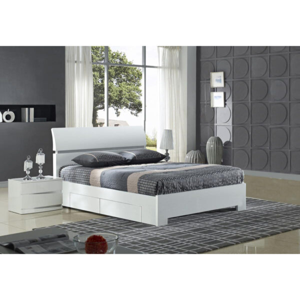 Widney White High Gloss Bed King Size with 4 Drawers