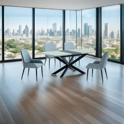 Windemere Super White Glass Dining Table with Wood Extension - Image 2