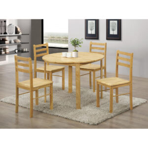 York Round Dining Set with 4 Chairs Natural Oak