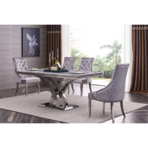 Zenith Marble Dining Table with Stainless Steel Base