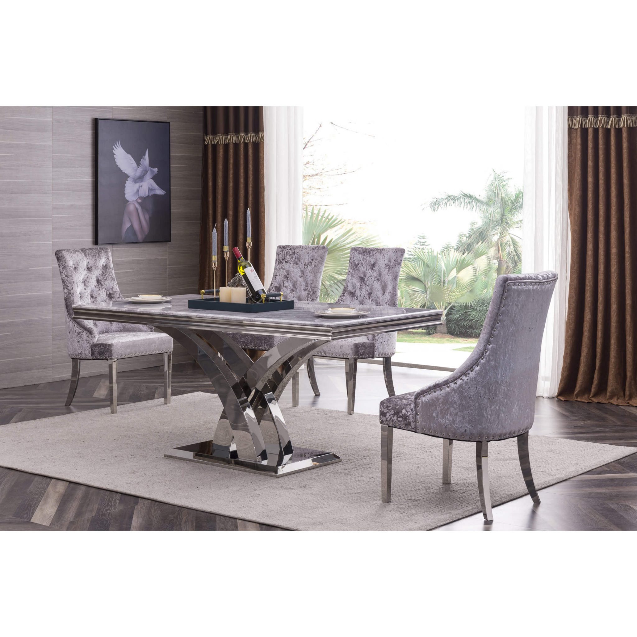 Stainless steel marble dining table deals