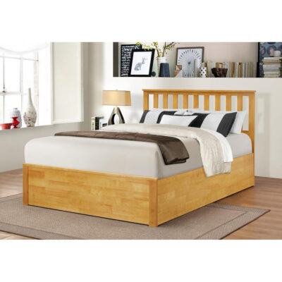 Zoe Storage Bed Double Solid Rubberwood Oak - Image 2