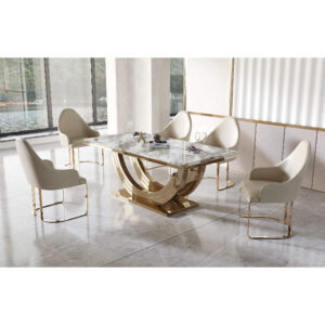 Midas Marble Dining Table with Stainless Steel Base Gold
