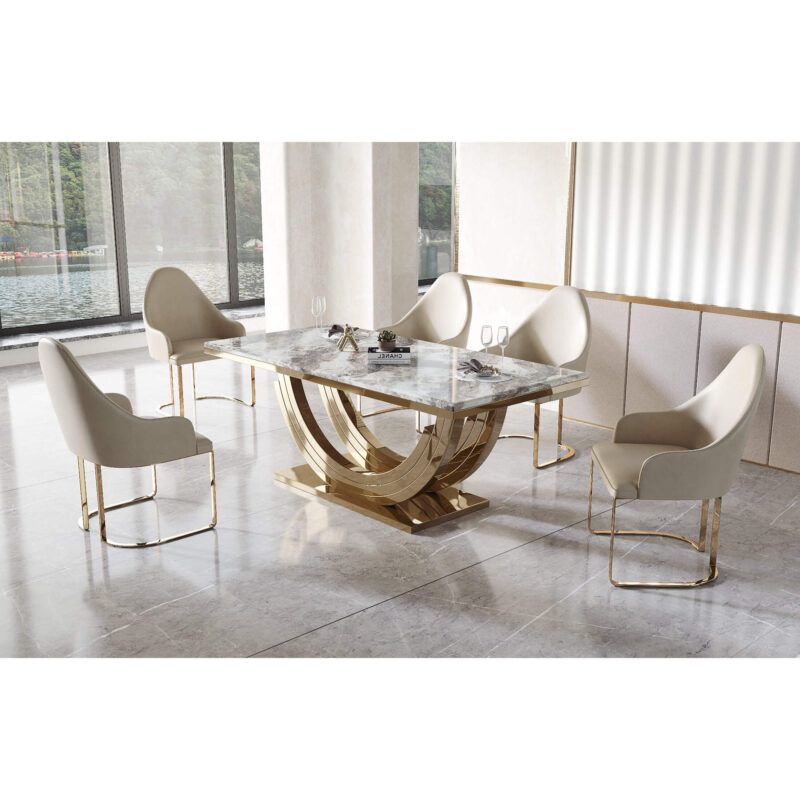 Midas Marble Dining Table with Stainless Steel Base Gold Heartlands