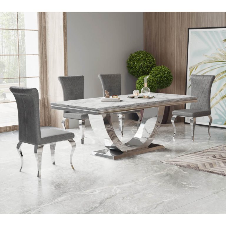 Ambassador Marble Dining Table with Stainless Steel Base Heartlands