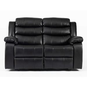 Turin Recliner Leather Aire 2 Seater Black
