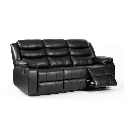 Turin Recliner Leather Aire 3 Seater Black - Image 3