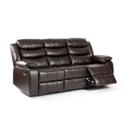 Turin Recliner Leather Aire 3 Seater Brown - Image 3