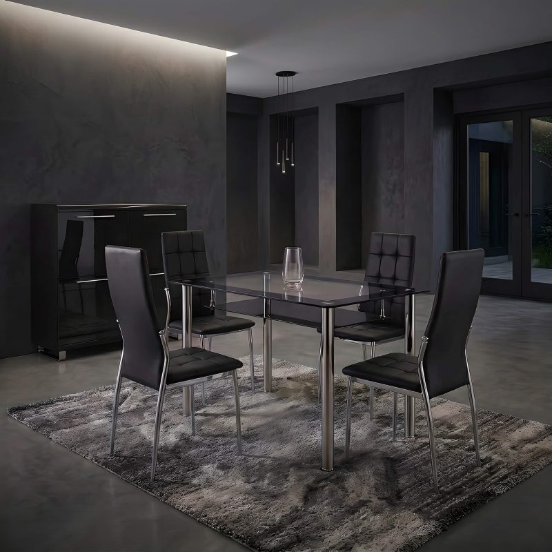 Andora Dining Table with Oyster PU Black Chairs