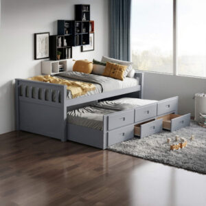 Captains Bed with Storage Trundle Grey