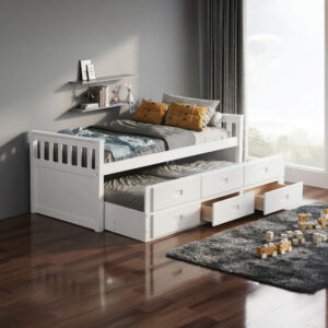 Captains Bed with Storage Trundle White