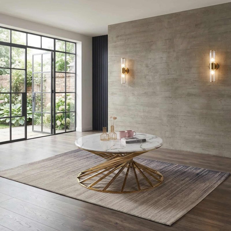 Axon Round Marble Coffee Table with Gold Frame